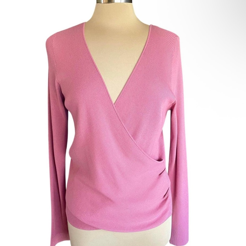 Halogen Mauve Ribbed V-Neck Wrap Sweater